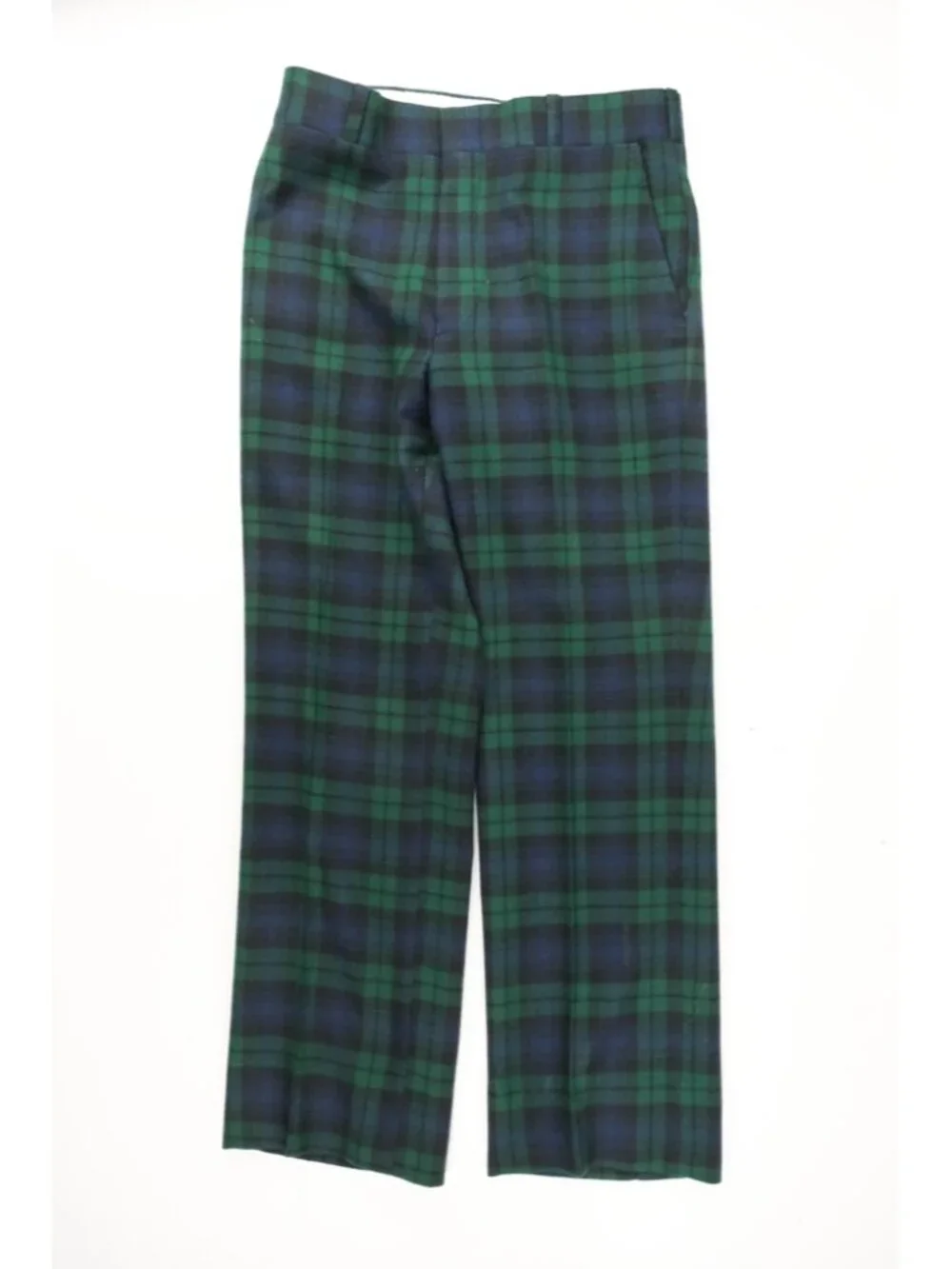 Vintage 90s Tartan Wool pants Green blue plaid trousers talon 31x29.5 Jos a Bank